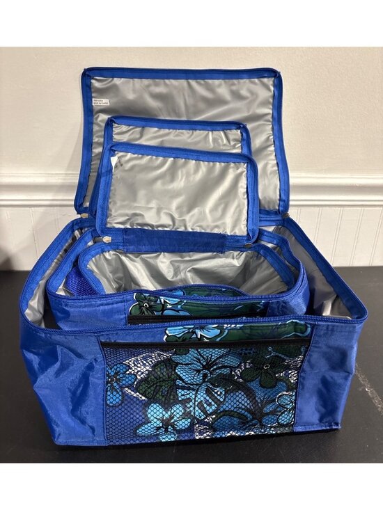 No brand / Not sure Other - 3 Nesting Blue Insulated Lunch Bags With Zipper Closure & Floral Mesh Pocket